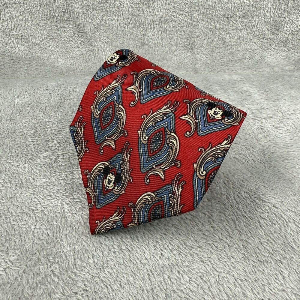 Mickey Mouse Necktie Red Diamonds Walt Disney World 90s Vintage 60"